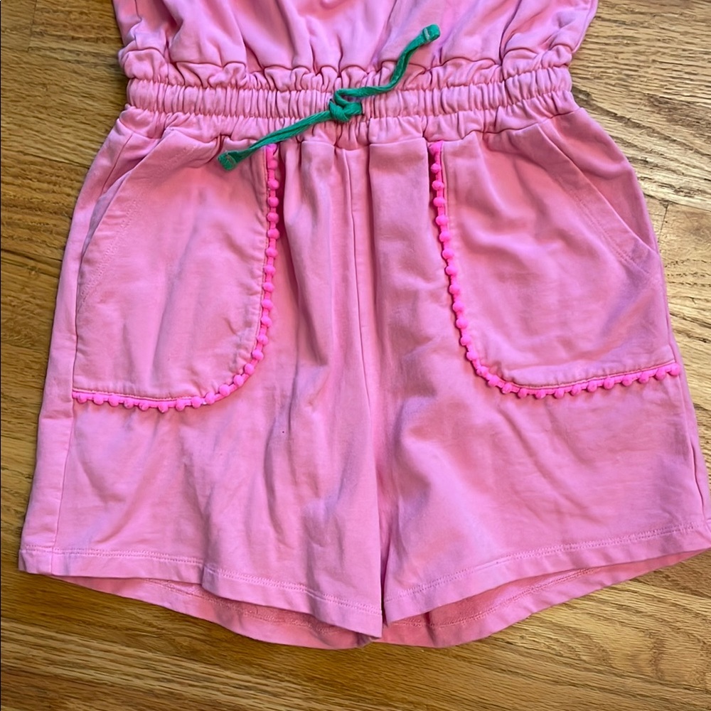 Mini Boden - Girl’s Pink Romper with PomPom Trim - Picture 9 of 11